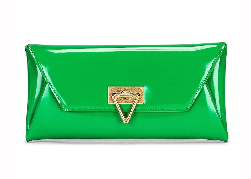 Bottega Veneta Small Point Lock Clutch Bag Green in Leather with