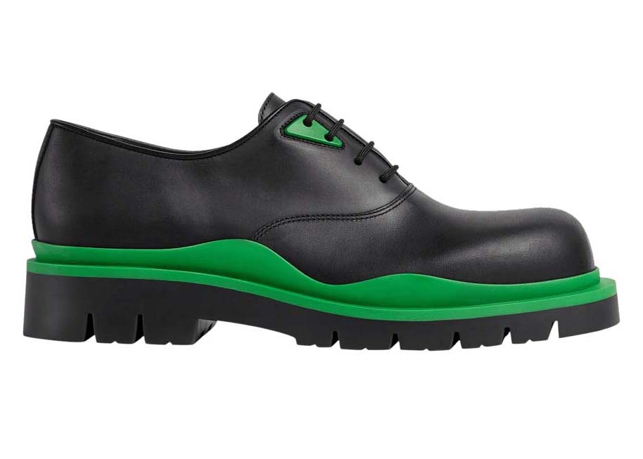 Bottega Veneta Tire Lace Up Leather Shoe Black Green Men's 
