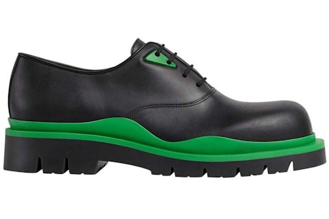 Bottega Veneta Tire Lace Up Leather Shoe Black Green Men's