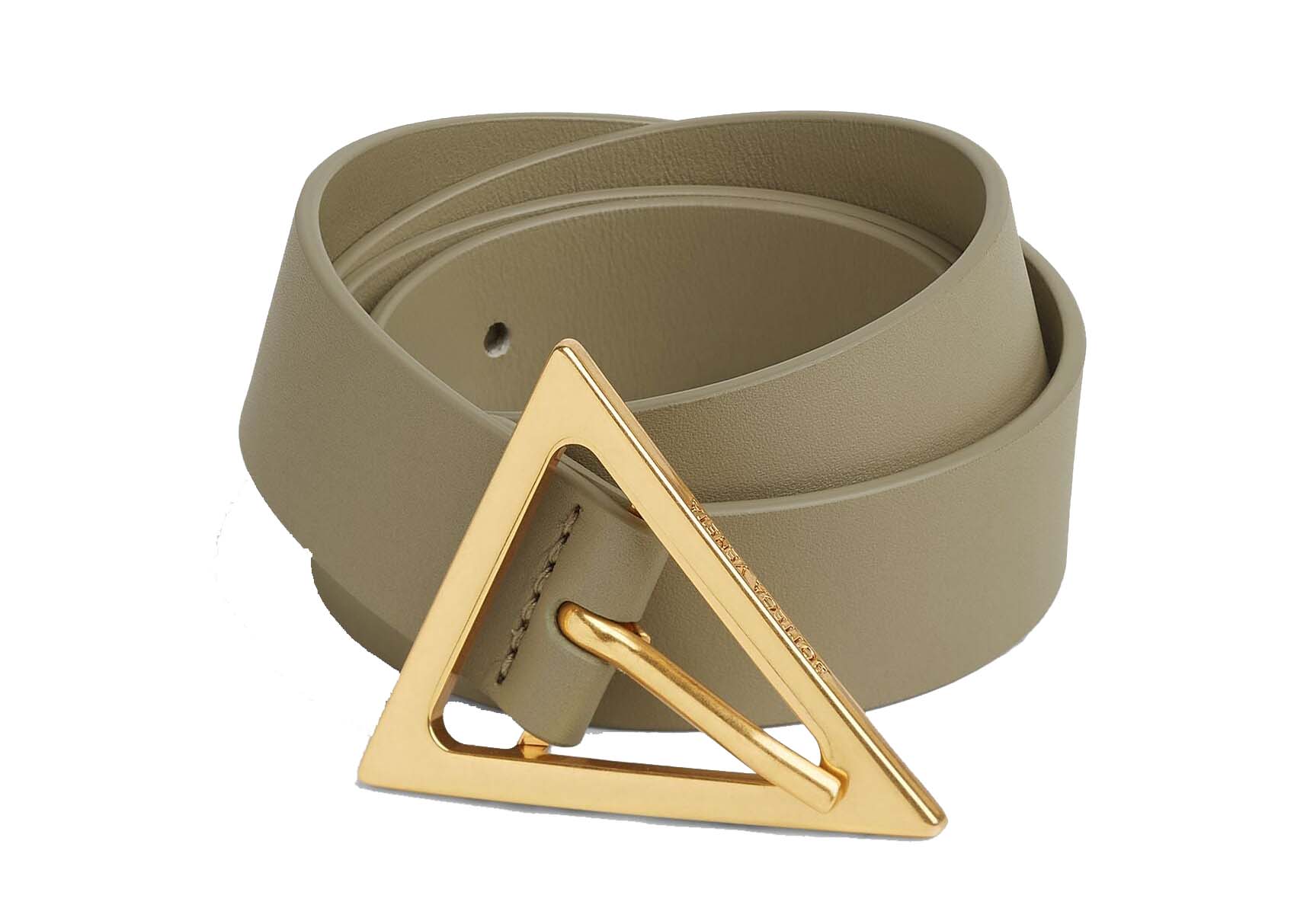 Bottega Veneta Triangular Buckle Belt Taupe/Gold in Leather with