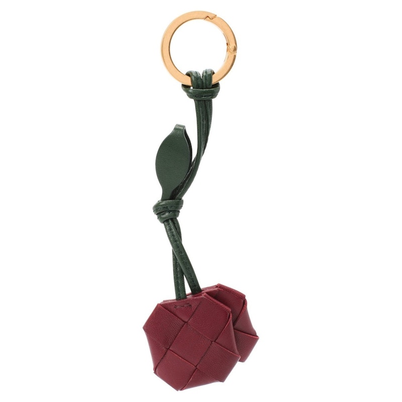 Pre-owned Bottega Veneta Women's Woven Detail Cherry Red Keyring In Burgundy/green