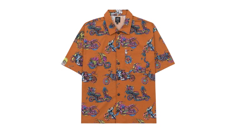 Brain Dead Moto Poplin Short Sleeve Snap Shirt Terracotta Men's Brain Dead Moto Poplin Short Sleeve Snap Shirt Terracotta Men's