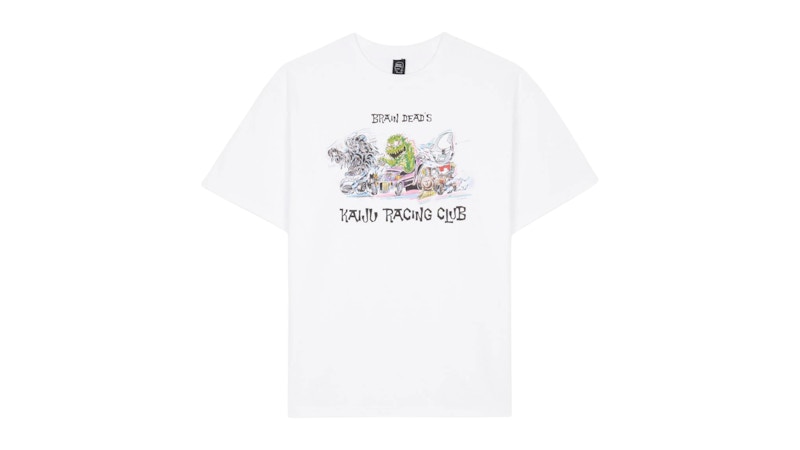 Pre-owned Brain Dead Men's  X Godzilla Kaiju Racing Team T-shirt In White