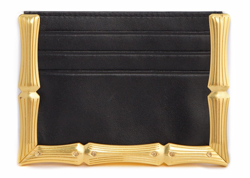 Brandon Blackwood Bamboo B Card Holder Black In Leather With Gold-tone