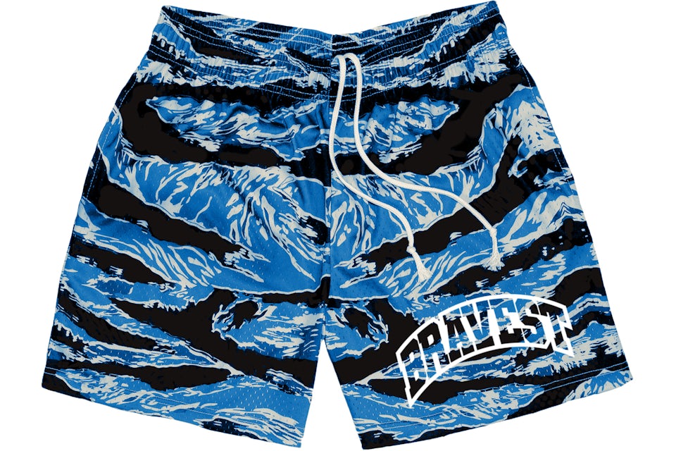 Bravest Studios Logo Tiger Camo Shorts Blue Men's - SS21 - US