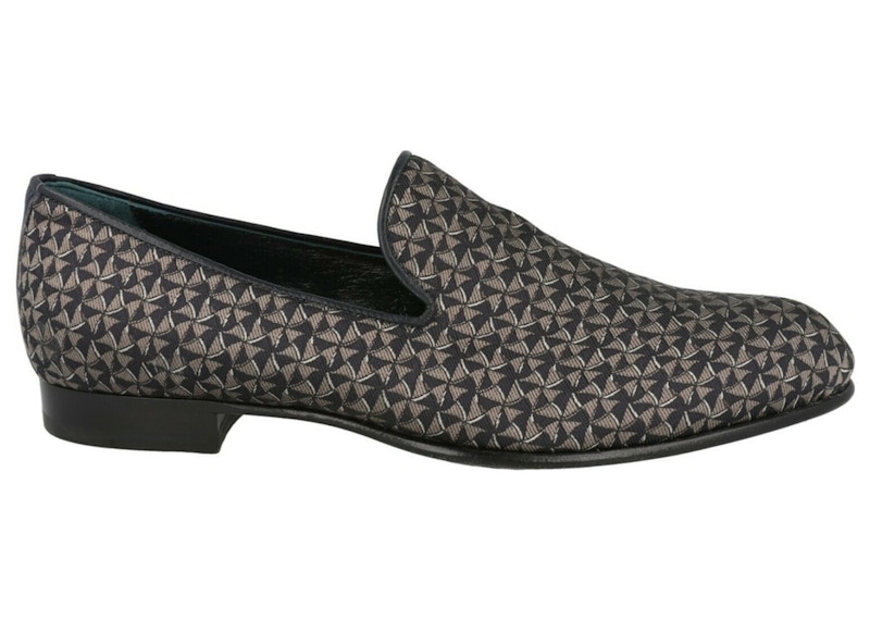 Brioni Geometric Pattern Slip-On Loafers Midnight Blue Beige