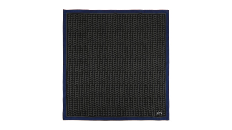 Brioni Houndstooth Pocket Square Graphite Blue