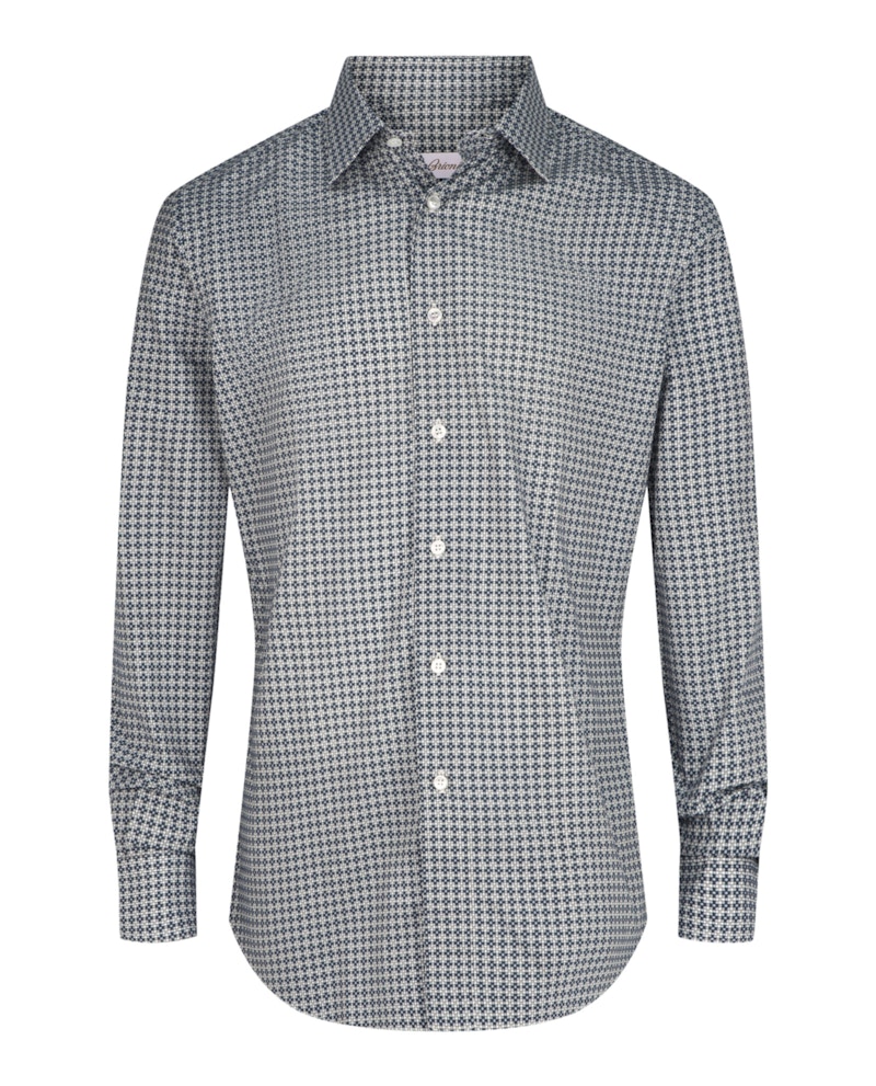 Brioni Slim Fit Micro Check Pattern Shirt Green