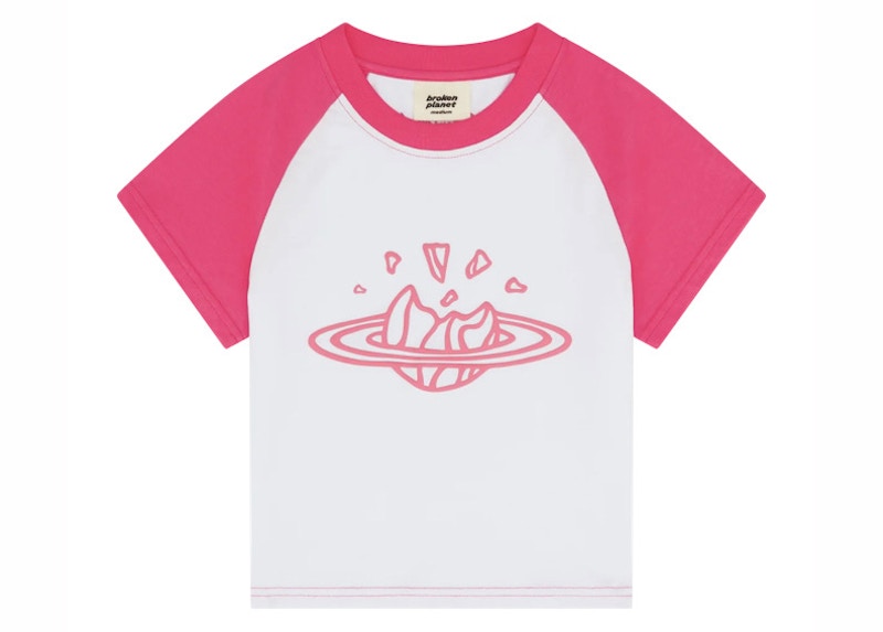 Pre-owned Broken Planet Men's Baby Tee Shirt In Snow White/pink