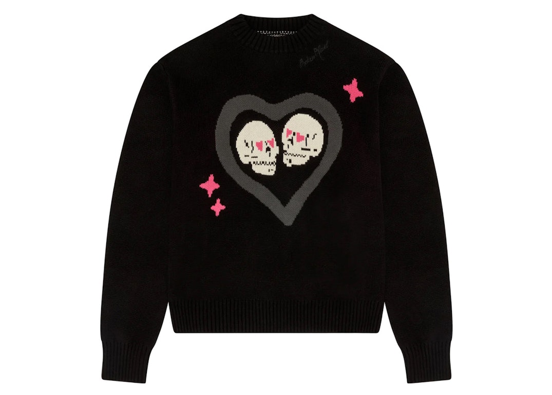Pre-owned Broken Planet Hearts Are Made To Be Broken Knit Sweater Midnight Black
