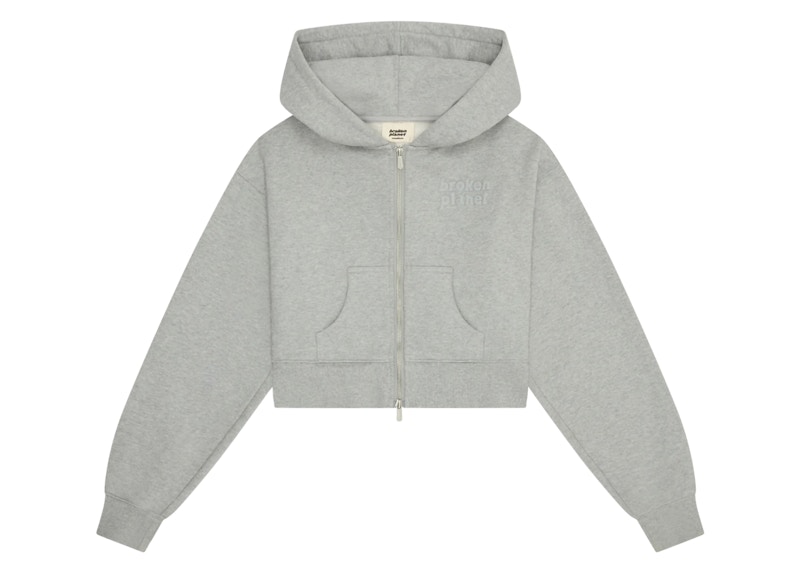 Broken Planet Women's Basics Cropped Zip-Up Hoodie Heather Grey 