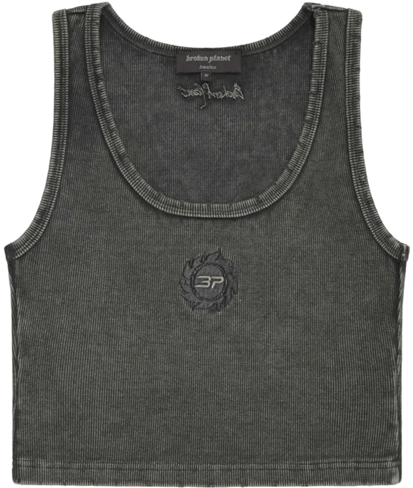 Broken Planet Women's Washed Ribbed Tank Top Washed Soot Black