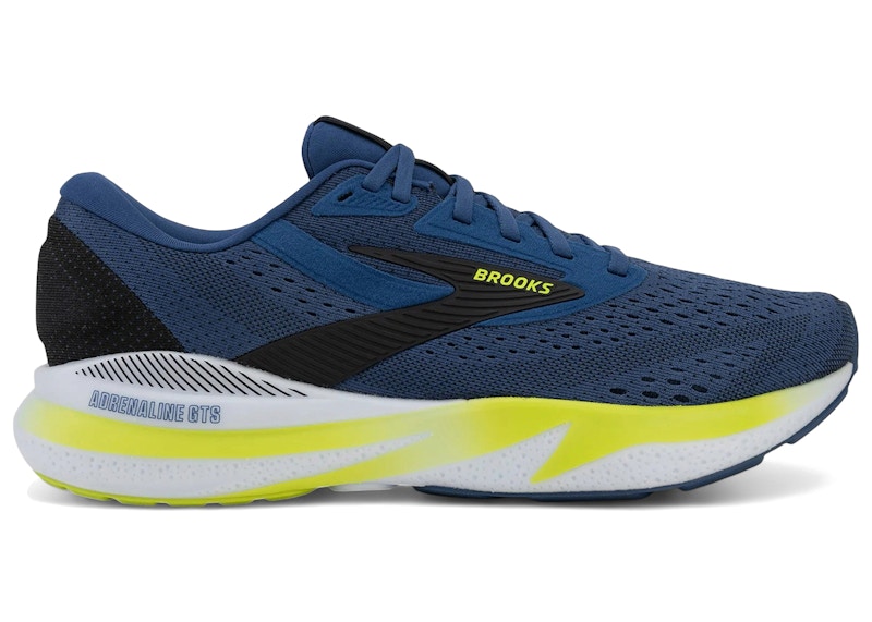 Men's Brooks Adrenaline GTS 24 Sneakers in Navy Blue Peony/Black/Acid Lime