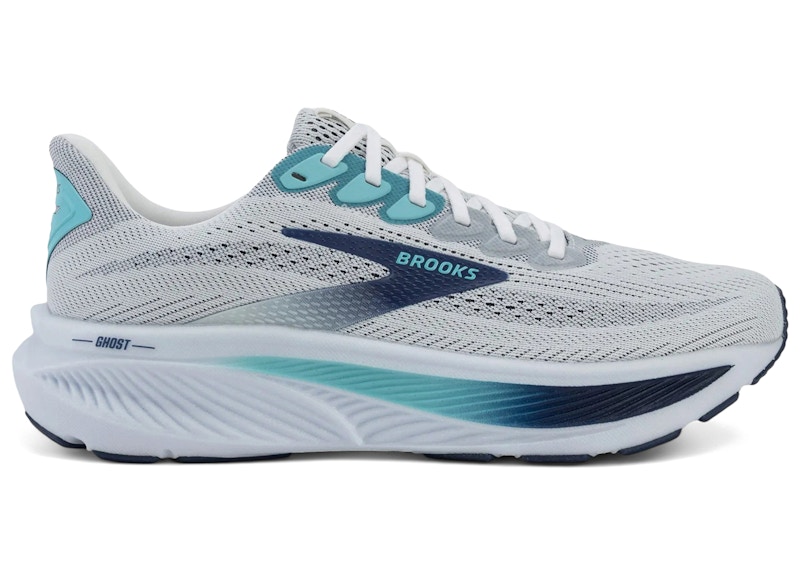 Men's Brooks Ghost 17 Sneakers in White/Beacon Blue/Ipanema