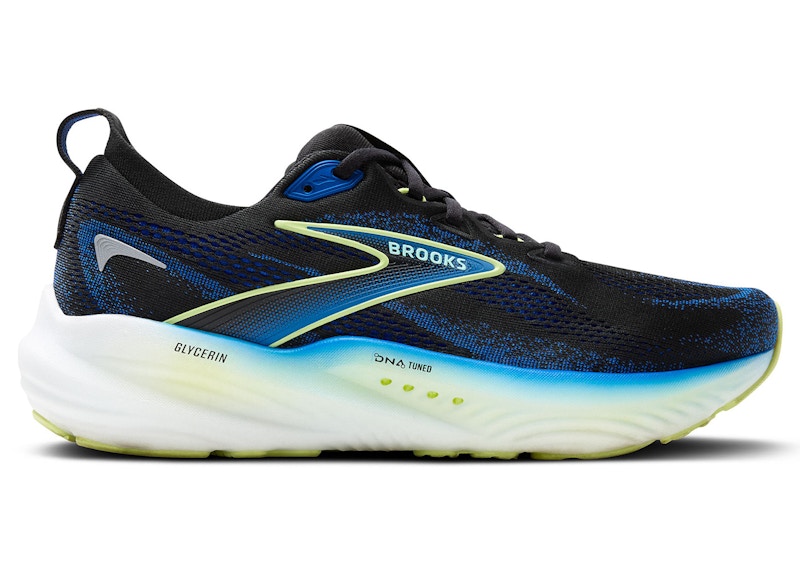 Pre-owned Brooks Men's Glycerin 22 Sneakers In Black/cobalt Blue/neo Yellow