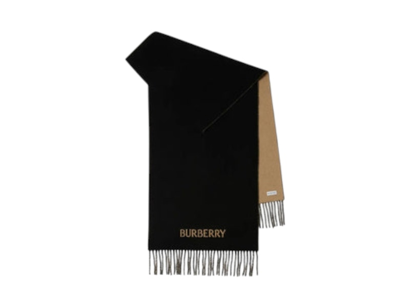 Pre-owned Burberry 210x45 Knight Cashmere Reversible Scarf In Camel/ Black In Multi