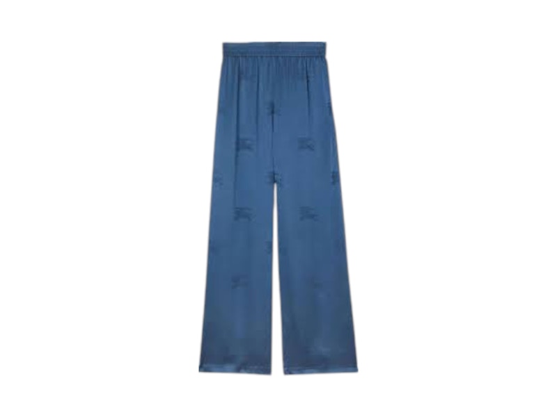 Pre-owned Burberry Women's Alex Silk Logo Pattern Trousers In Muted Navy Blue Ip Pat