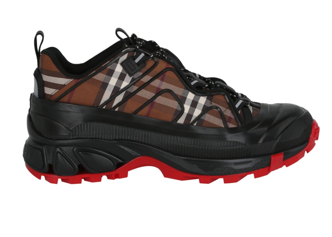 Pre-owned Burberry Arthur Low-top Check Sneaker Dark Brown Black Red In Dark Brown/black/red