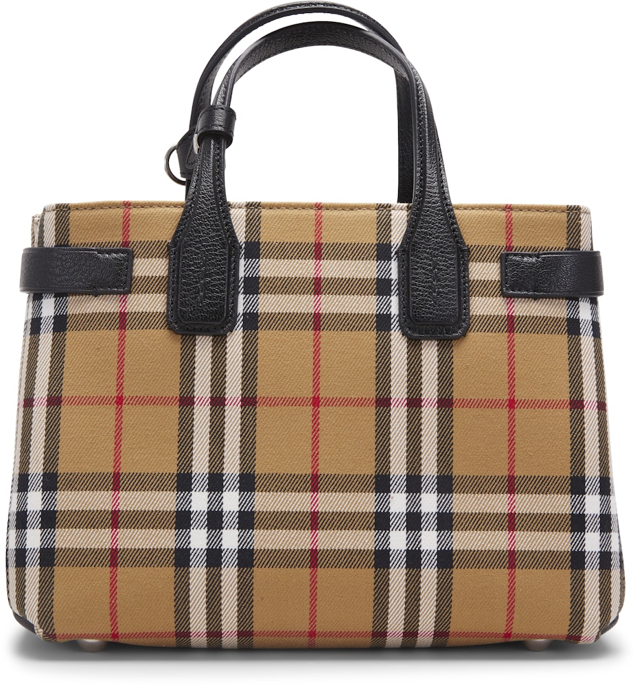 Burberry The Small Banner Vintage Check and Leather Black in Cotton ...