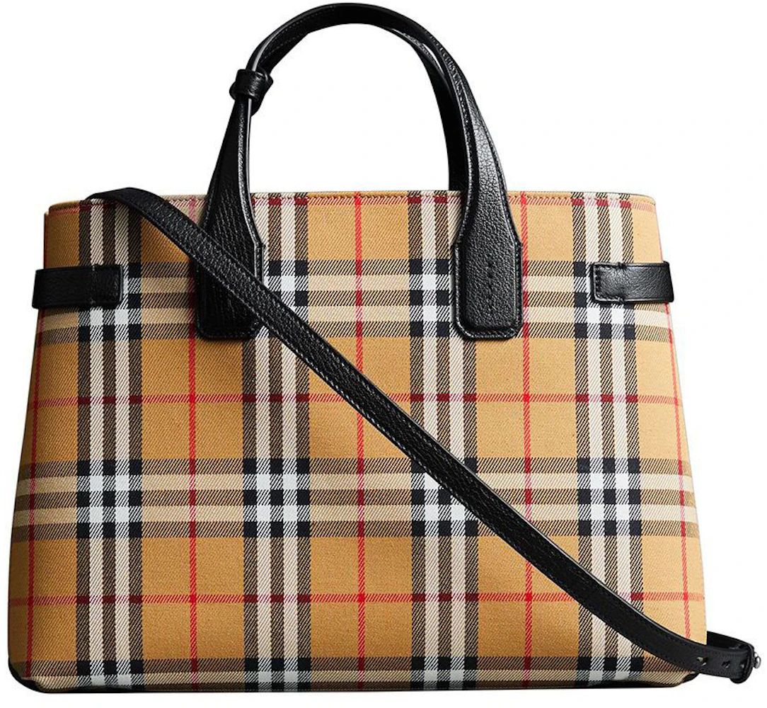 Burberry Banner Tote Vintage Check Cotton Beige/Black in Cotton with  Silver-tone - US