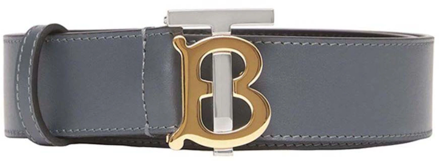 Burberry Men's Monogram Leather Belt - Black Gold - Size 36