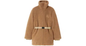 Burberry Belted Fleece Coat Dusty Carmel