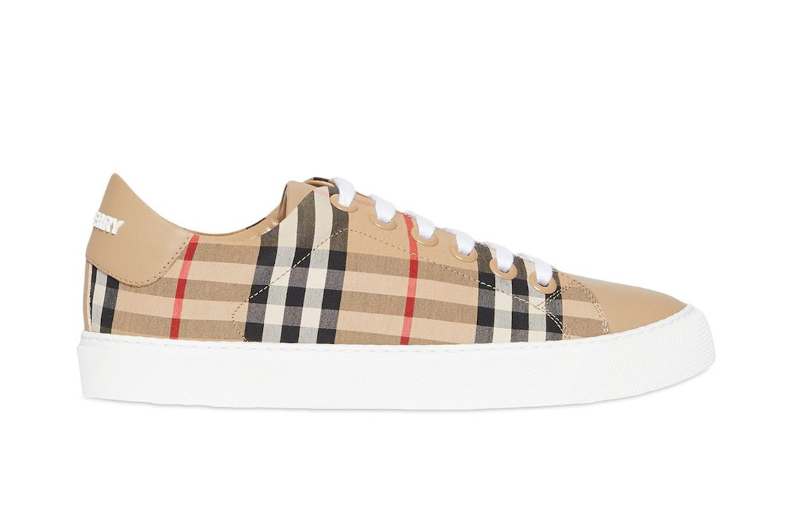 Pre-owned Burberry Bio-based Sole Vintage Check And Leather Sneakers Archive Beige (women's) In Archive Beige/white
