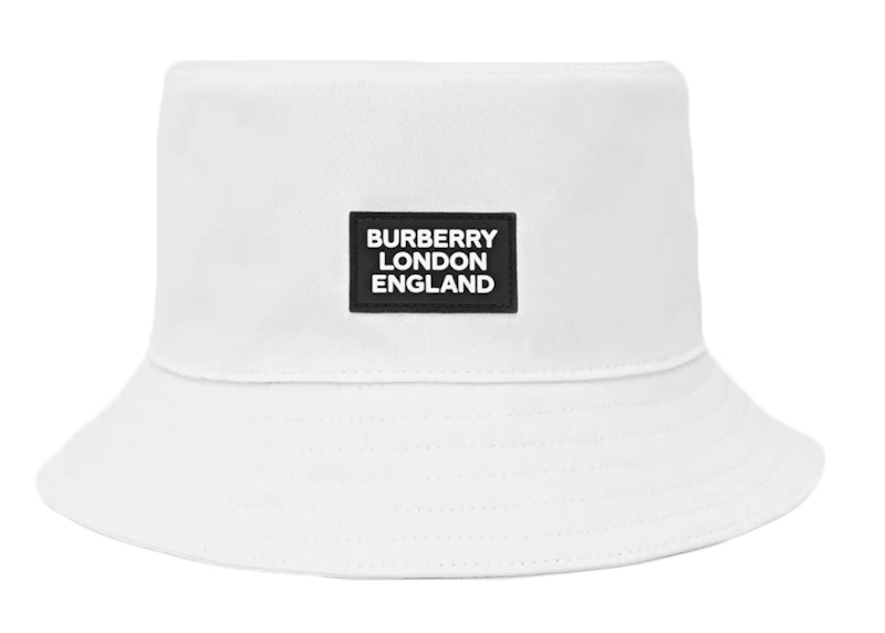 Burberry Bucket Hat Logo Applique Cotton White in Cotton - US