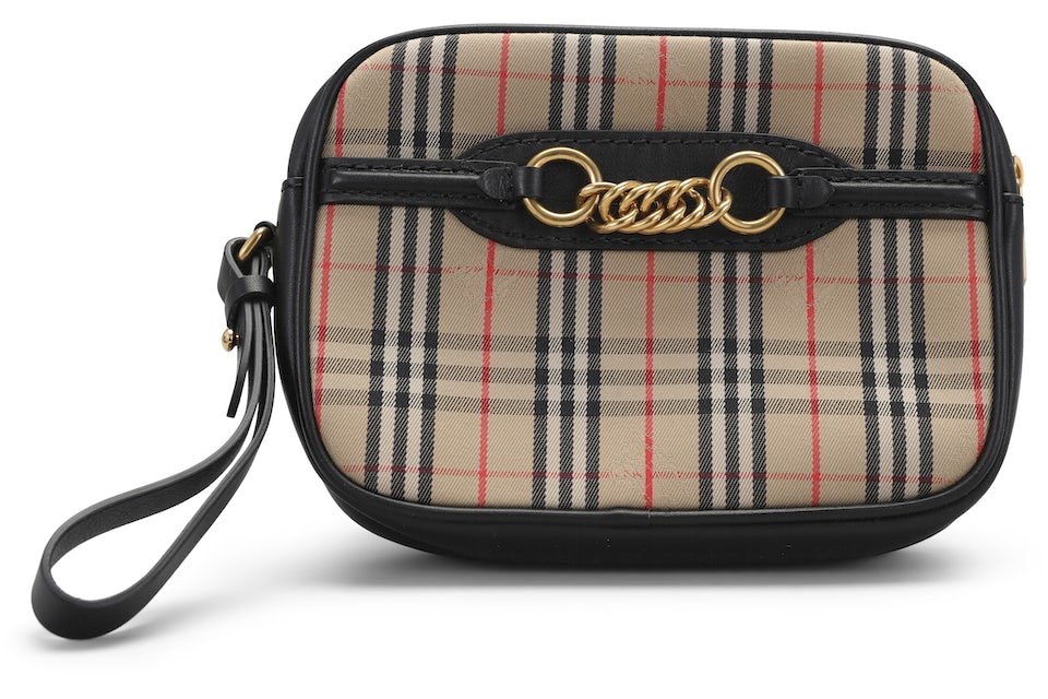 Burberry Bum Bag 1983 Check Link with Leather Trim Black in Cotton/Calf  Leather with Gold-tone - US
