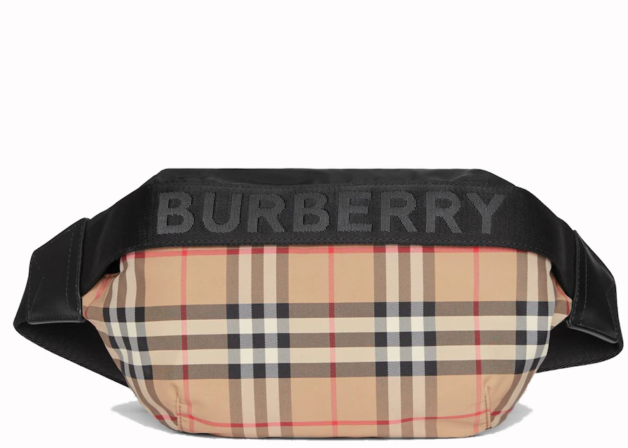 Burberry Bum Bag Vintage Check Medium Beige/Black with Silver-tone