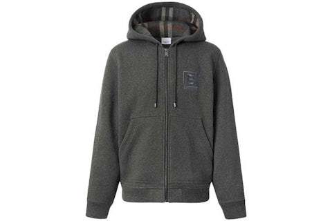 Burberry Letter Graphic Cotton Blend Zip Hoodie Charcoal Grey