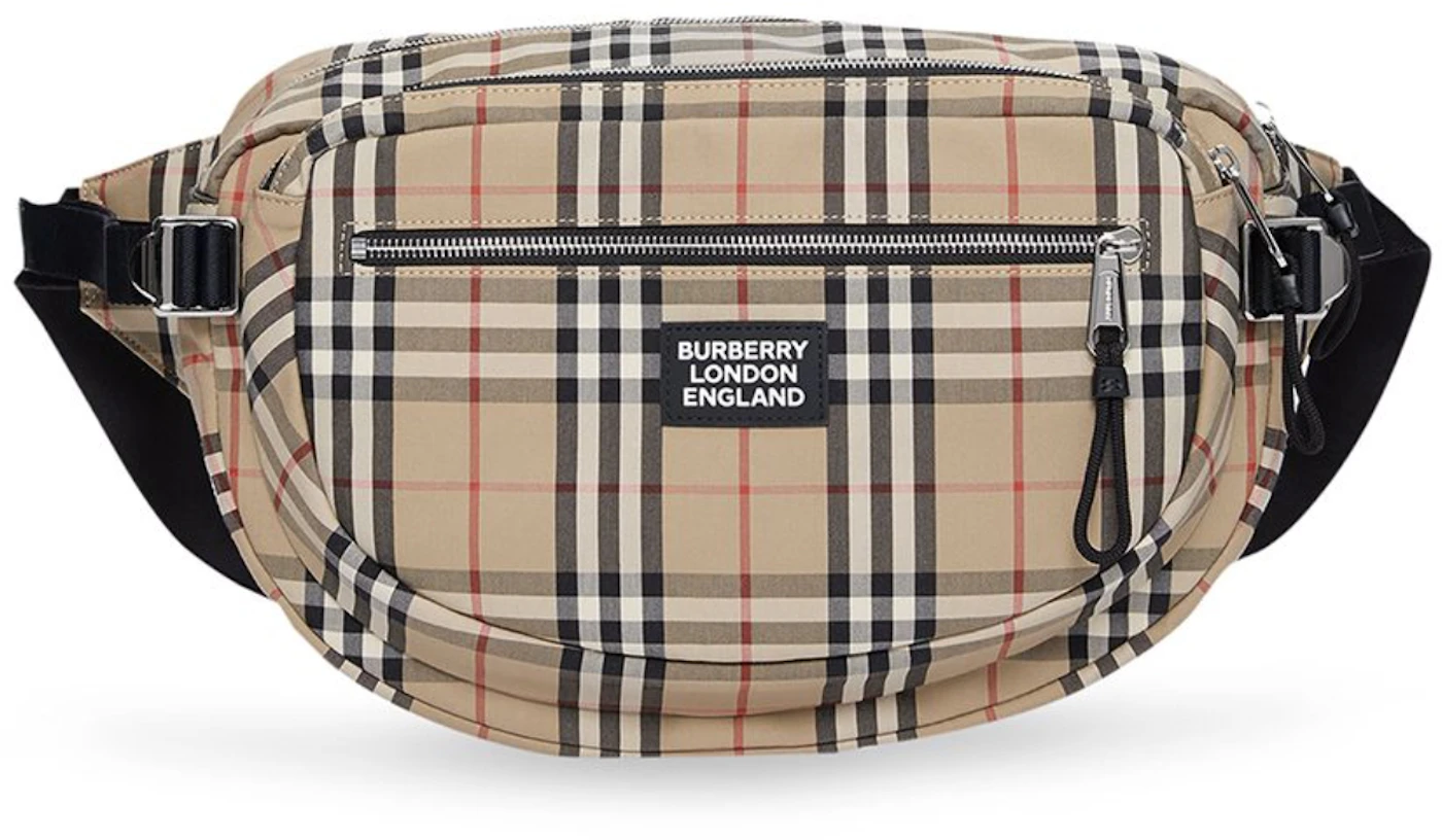 Burberry Cannon Belt Bag Vintage Check Large Beige in Nylon with Silver ...