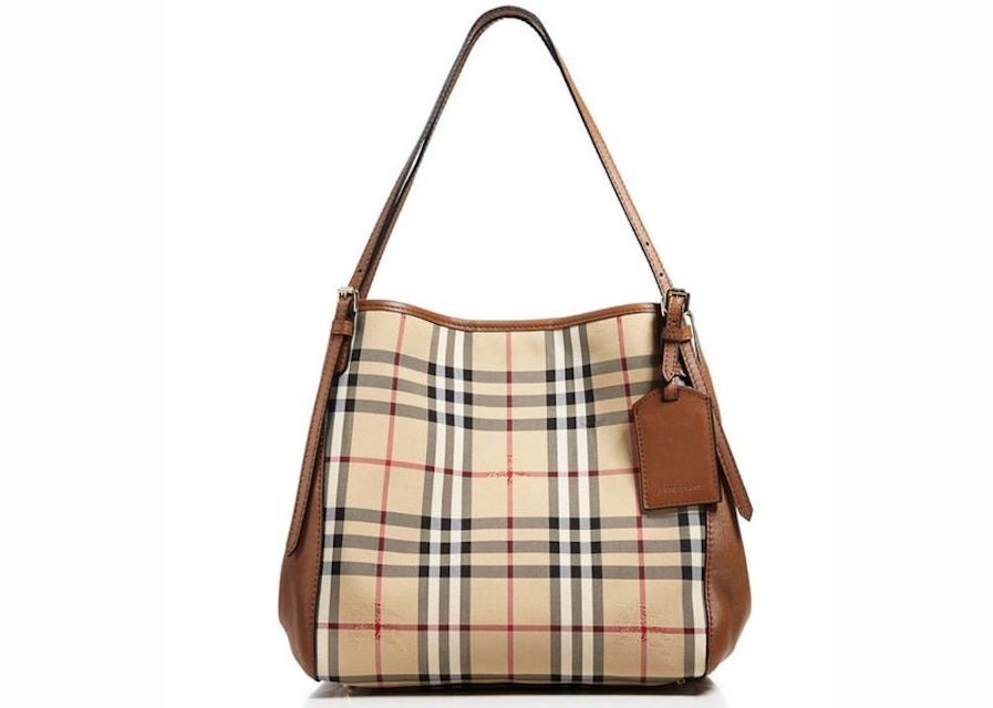 Mini leather-trimmed checked canvas tote
