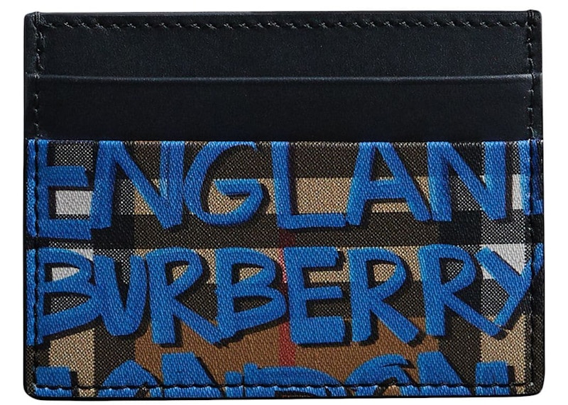 Burberry Card Case Graffiti Print Vintage Check Leather Black/Blue