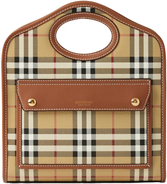 Burberry Check And Leather Mini Pocket Bag Briar Brown in Leather with  Gold-tone - US