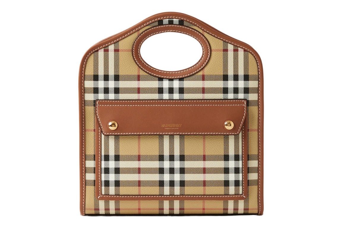 Pre-owned Burberry Check And Leather Mini Pocket Bag Briar Brown