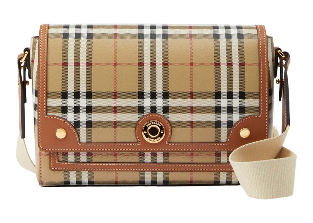 Pre-owned Burberry Check And Leather Note Bag Briar Brown