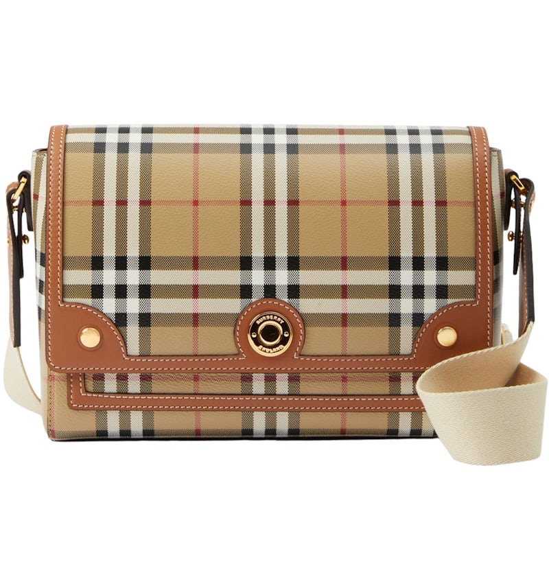 Burberry Check And Leather Note Bag Briar Brown in Leather with