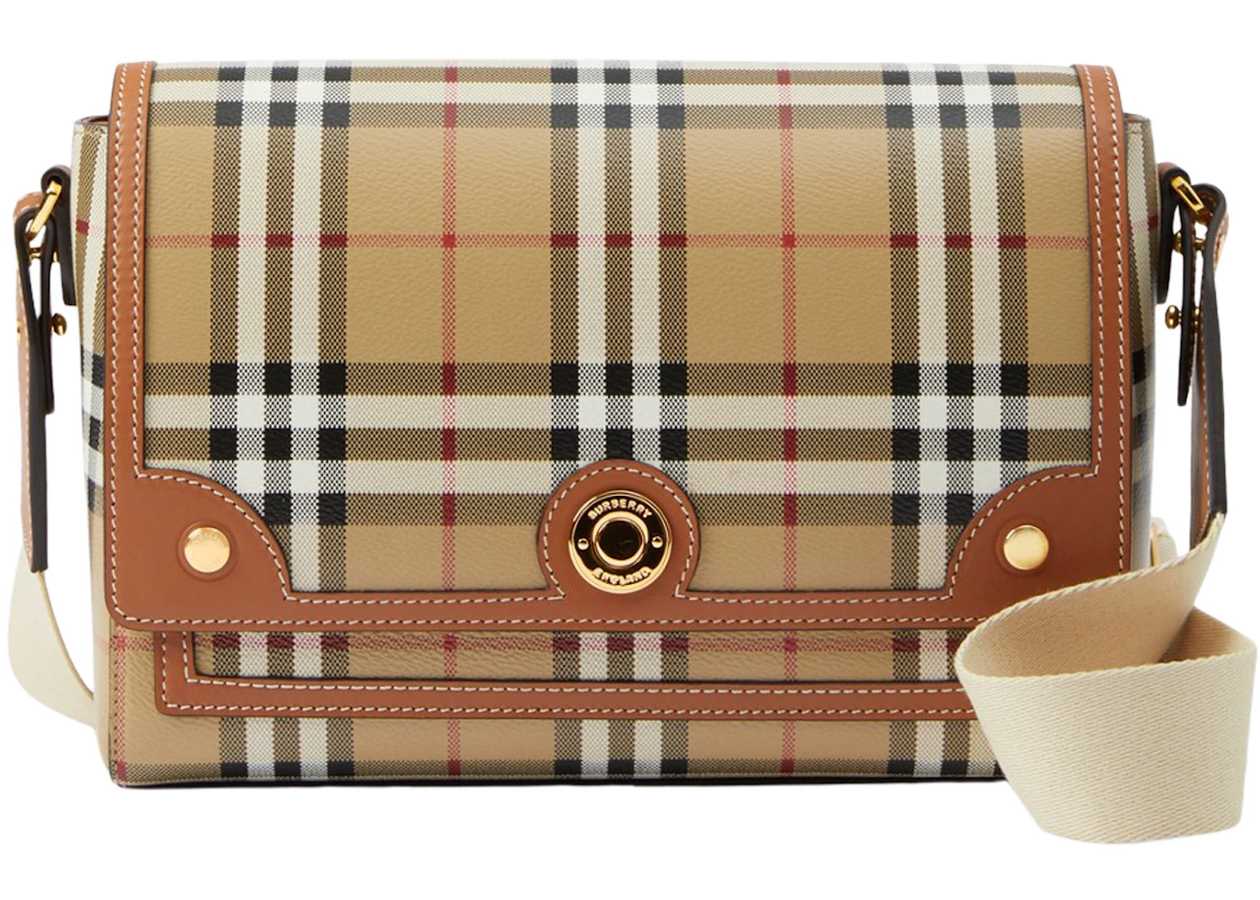 Burberry Check And Leather Note Bag Briar Brown in Leather with