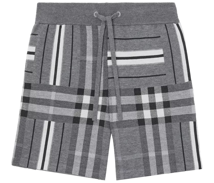 Pre-owned Burberry Check And Stripe Wool Blend Jacquard Shorts Dark Grey Melange
