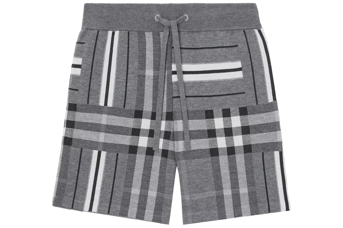 Pre-owned Burberry Check And Stripe Wool Blend Jacquard Shorts Dark Grey Melange