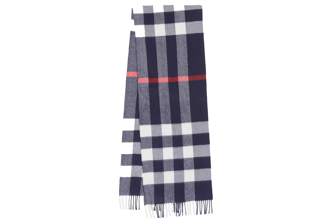 Pre-owned Burberry Check Cashmere Scarf Navy