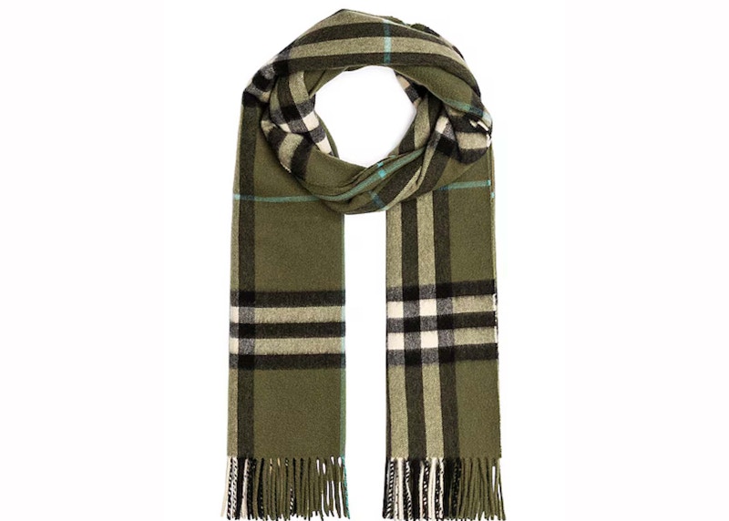 Burberry Check Cashmere Scarf Olive Green Men's - US
