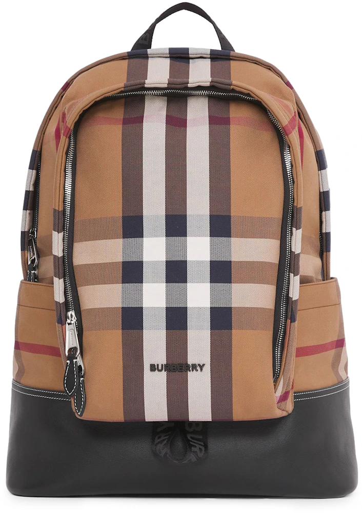 Burberry Check Cotton Canvas and Leather Backpack Large Birch Brown in ...