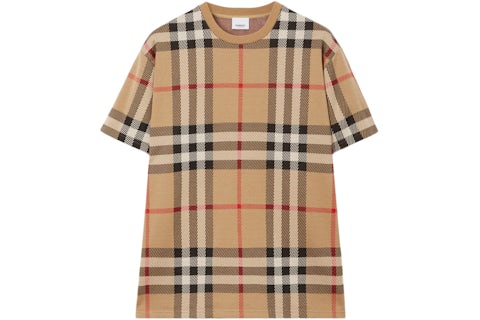 Camiseta Burberry Jacquard de Algodón Cuadros Archive Beige Hombre