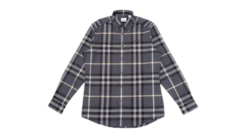 Burberry Check Cotton Shirt Grey Men's - US
