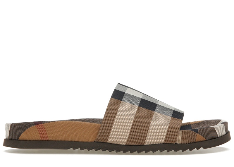 Pre-owned Burberry Men's Check Cotton Slides Sneakers In Birch Brown