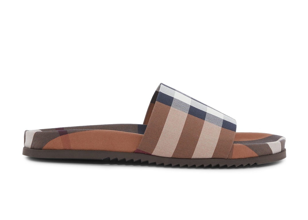 Pre-owned Burberry Check Cotton Slides Birch Brown