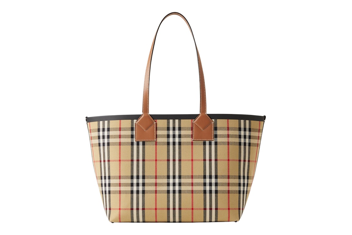 Pre-owned Burberry Check Cotton Small London Tote Bag Briar Brown/black
