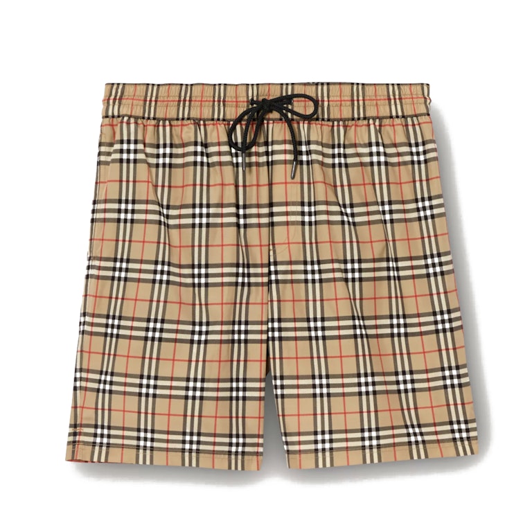 Pre-owned Burberry Check Drawcord Swim Shorts Beige